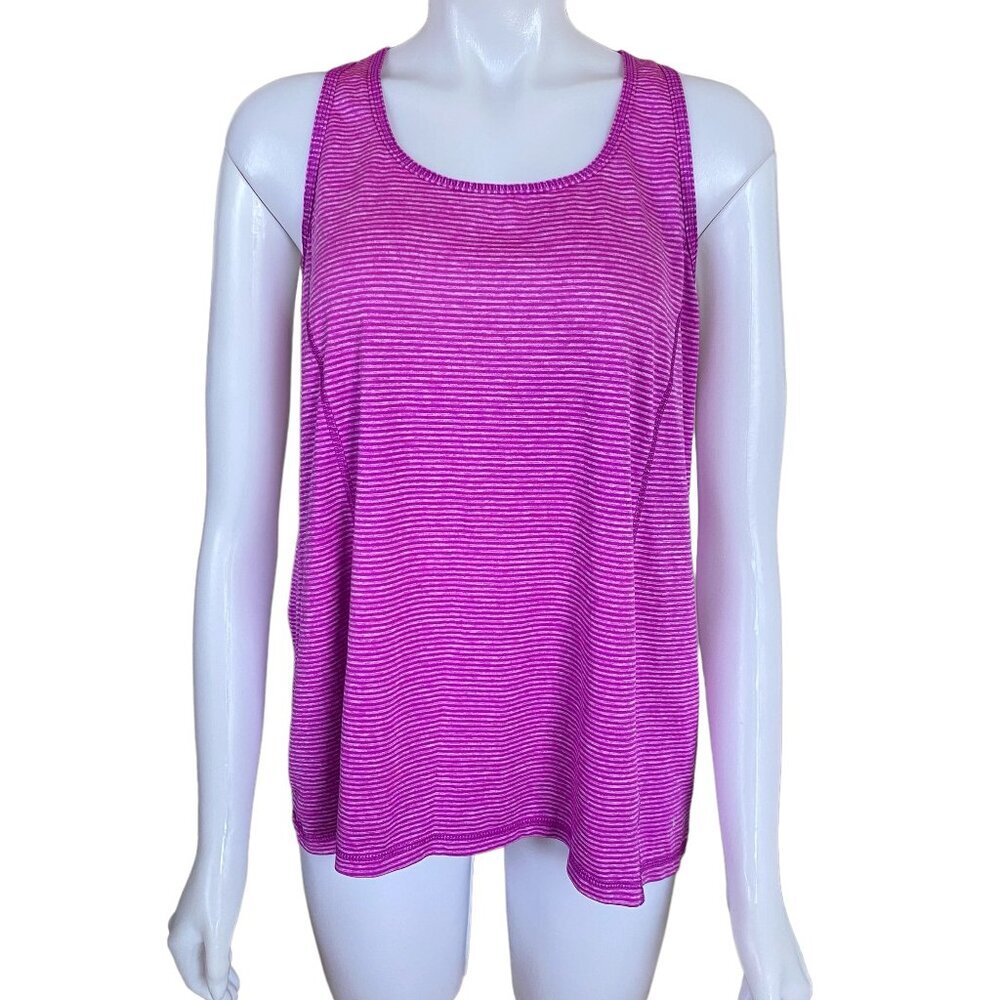 Danskin Now semi-fitted women's XXL stretchy pink stripe racerbank tank top